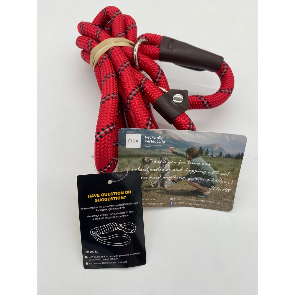 FIDA Red Reflective Rope Slip Leash 6ft x 1/2" Heavy Duty Dog Training Lead NWT - Picture 3 of 4